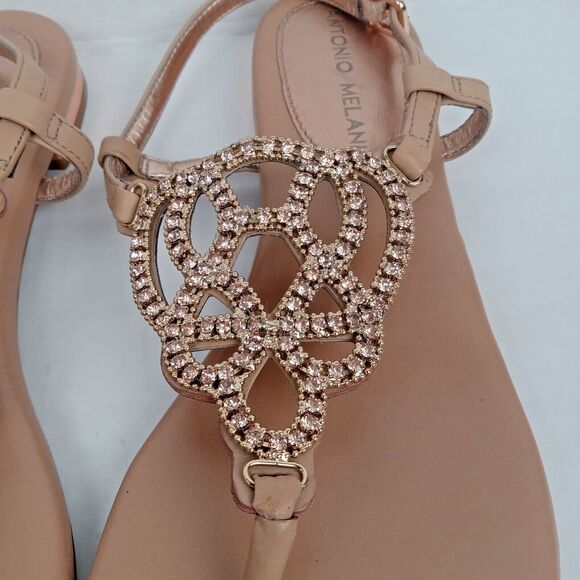 ANTONIO MELANI Tan Sandals with Gold Accents - Picture 2 of 15